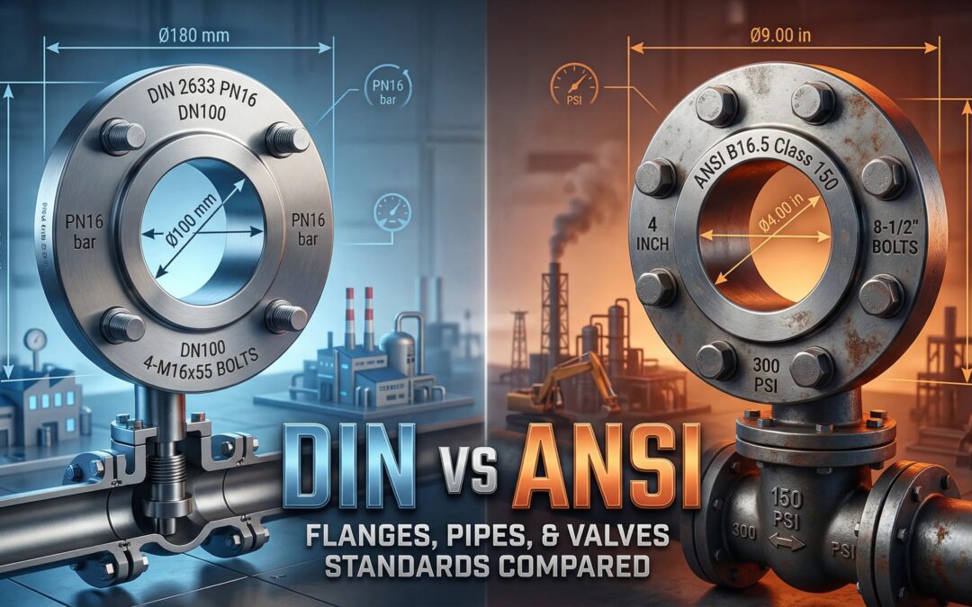 Differences between DIN and ANSI standards for pipes, flanges, and valves